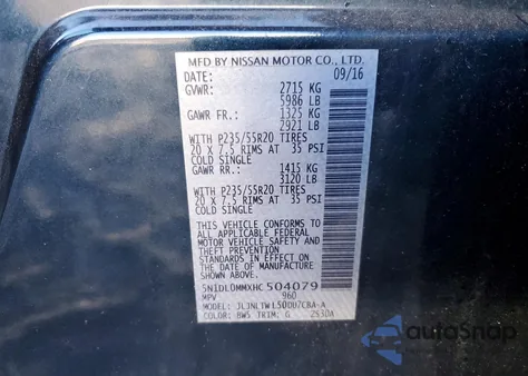 2017 Infiniti Qx60 z USA, uszkodzony, nr VIN 5N1DL0MMXHC504079